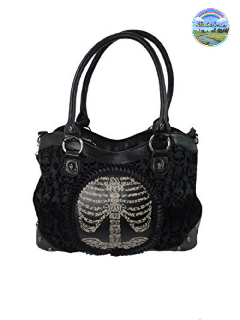 Large Flocked Ribcage Skeleton Cameo Shoulder Bag Hobo Purse